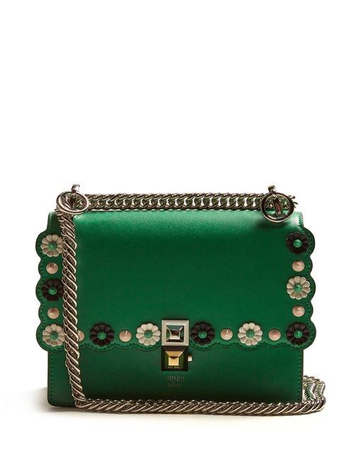 Matchesfashion.com Fendi - Kan I Small Flower Appliqu Leather Cross Body Bag - Womens - Green