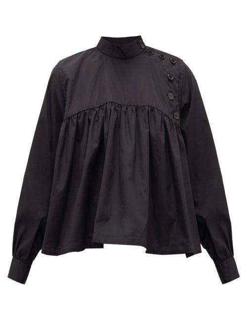 Matchesfashion.com Noir Kei Ninomiya - Button-front Gathered Cotton-poplin Blouse - Womens - Black