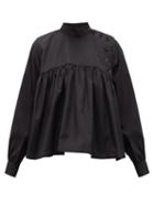 Matchesfashion.com Noir Kei Ninomiya - Button-front Gathered Cotton-poplin Blouse - Womens - Black