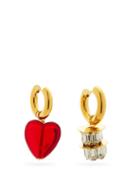 Matchesfashion.com Timeless Pearly - Mismatched Glass & 24kt Gold-plated Hoop Earrings - Womens - Red Multi