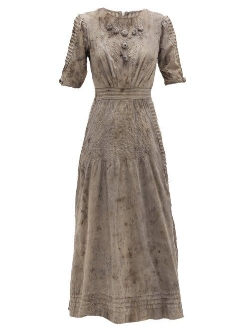 Matchesfashion.com Mimi Prober - Ada Pintucked Organic-cotton Midi Dress - Womens - Grey Multi