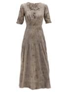 Matchesfashion.com Mimi Prober - Ada Pintucked Organic-cotton Midi Dress - Womens - Grey Multi
