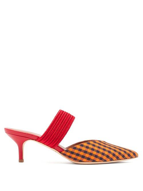 Matchesfashion.com Malone Souliers - Maisie Gingham Kitten Heel Mules - Womens - Orange Multi