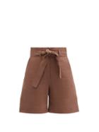 Matchesfashion.com Belize - Terry High-rise Belted Linen Shorts - Womens - Brown