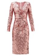 Matchesfashion.com Dolce & Gabbana - Padded-shoulder V-neck Sequinned Dress - Womens - Pink