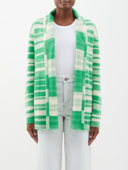 The Elder Statesman - Striped Cashmere Cardigan - Womens - Green White
