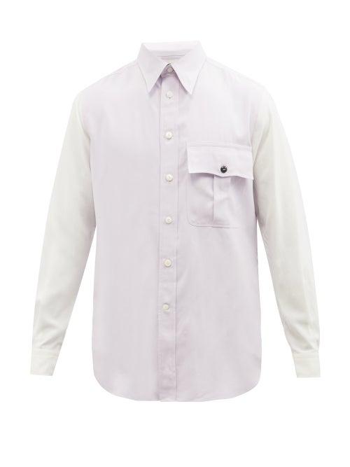 L.e.j - Flap Pocket Washed-silk Shirt - Mens - Purple White