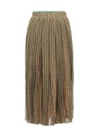 Matchesfashion.com Fendi - Pleated Karligraphy-print Silk-chiffon Skirt - Womens - Blue Multi