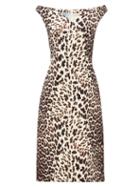 Matchesfashion.com Prada - Leopard Print Sweetheart Neck Wool Twill Dress - Womens - Leopard