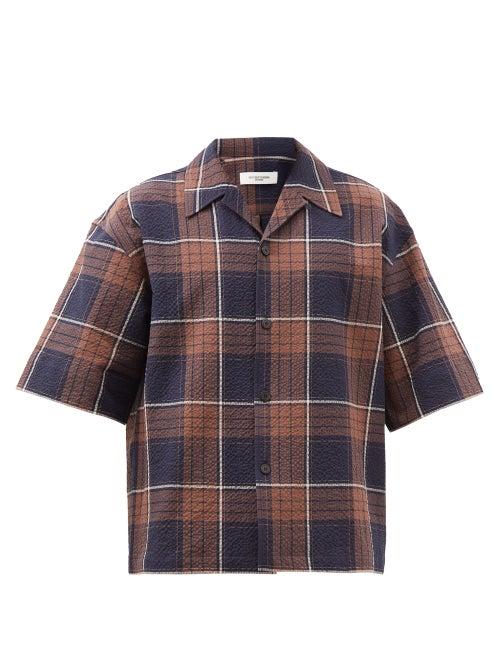 Le17septembre Homme - Merida Check Cotton-blend Seersucker Shirt - Mens - Brown