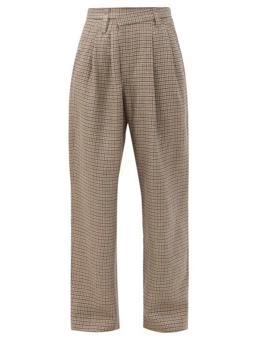 Matchesfashion.com Brunello Cucinelli - Asymmetric-waist Checked Linen-blend Trousers - Womens - Beige Multi