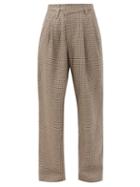 Matchesfashion.com Brunello Cucinelli - Asymmetric-waist Checked Linen-blend Trousers - Womens - Beige Multi