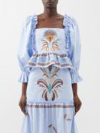 Lug Von Siga - Daphne Embroidered Cotton-poplin Blouse - Womens - Blue Multi