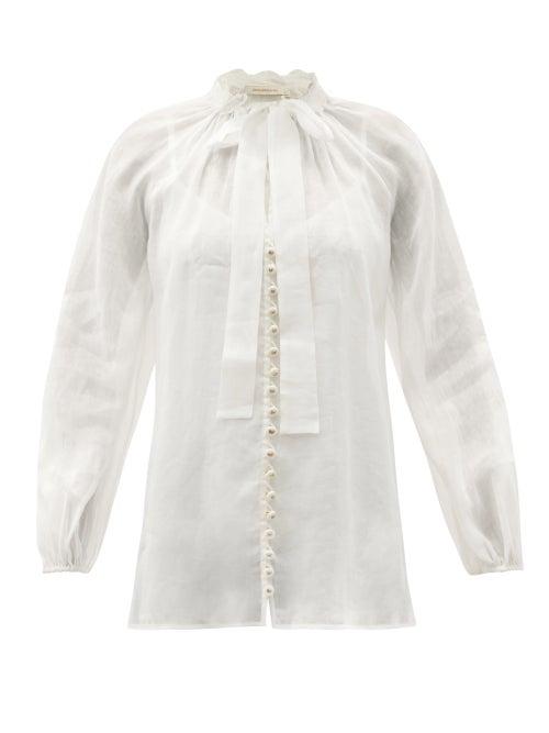 Matchesfashion.com Zimmermann - Botanica Pussy-bow Gauze Blouse - Womens - Ivory