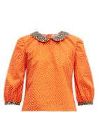 Matchesfashion.com Batsheva - Peter Pan Collar Floral Print Cotton Blouse - Womens - Red Multi