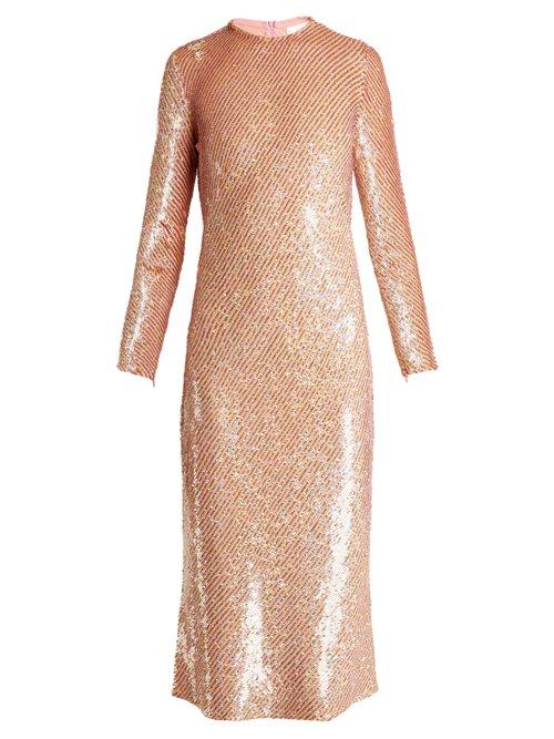 Matchesfashion.com Ashish - Striped Sequin Embellished Midi Dress - Womens - Pink