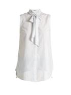 Brunello Cucinelli Fine-striped Tie-neck Sleeveless Top