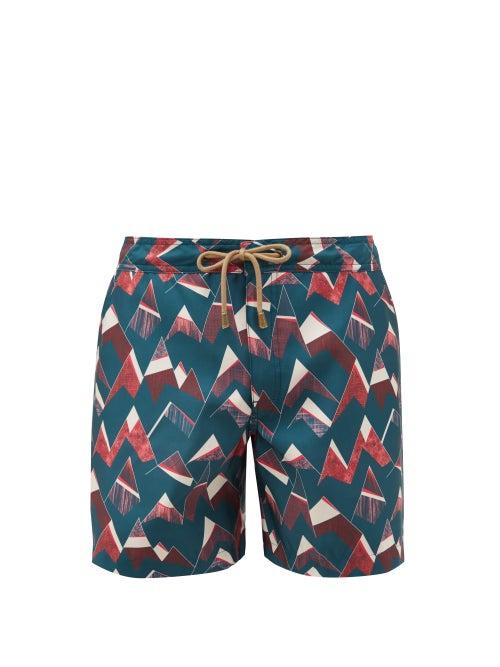 Matchesfashion.com Thorsun - Peaks Geometric Print Swim Shorts - Mens - Navy Multi