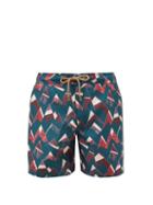 Matchesfashion.com Thorsun - Peaks Geometric Print Swim Shorts - Mens - Navy Multi