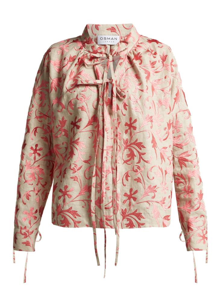 Osman Jacky Floral-embroidered Linen Top