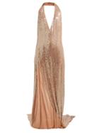 Matchesfashion.com Ashish - Chandra Halterneck Sequinned Dress - Womens - Beige