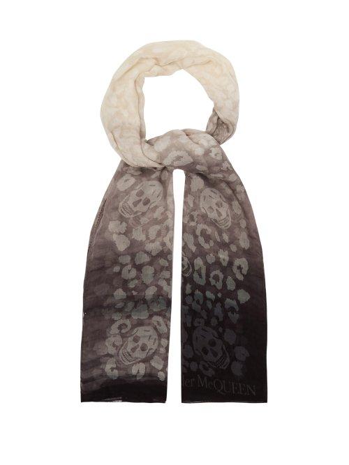 Matchesfashion.com Alexander Mcqueen - Skull Print Silk Blend Ombr Scarf - Womens - Ivory