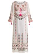 Matchesfashion.com Figue - Josefina Geometric Embroidered Silk Dress - Womens - White Multi