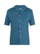 Matchesfashion.com Hecho - Short Sleeved Linen Shirt - Mens - Blue