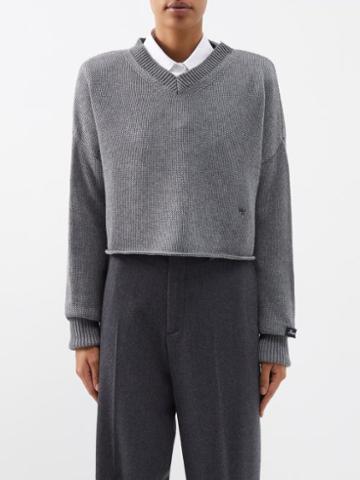 Hommegirls - V-neck Cotton-blend Cropped Sweater - Womens - Dark Grey