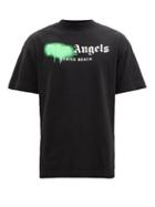 Mens Rtw Palm Angels - Spray-paint Logo Cotton-jersey T-shirt - Mens - Black Green