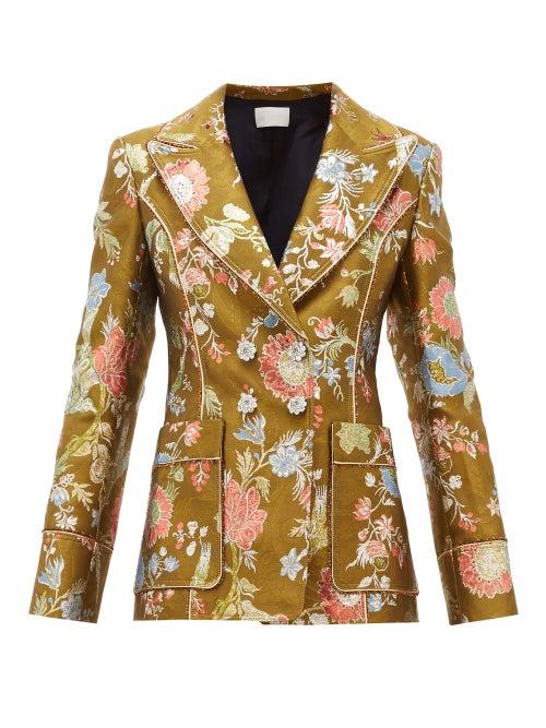 Matchesfashion.com Peter Pilotto - Double Breasted Floral Brocade Blazer - Womens - Green Multi