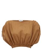 Matchesfashion.com Marysia - Seashell Cotton-seersucker Cropped Top - Womens - Brown
