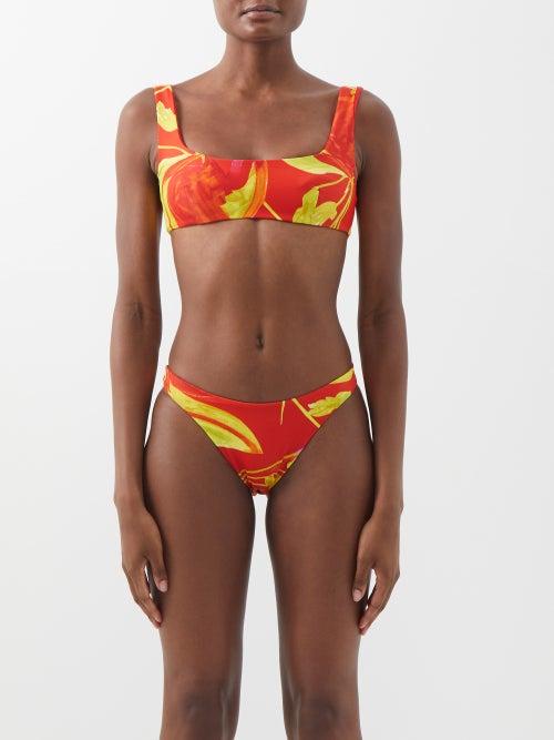 Louisa Ballou - Scoop-neck Floral-print Recycled-fibre Bikini Top - Womens - Orange Print