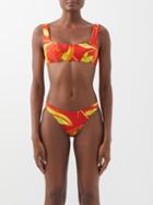 Louisa Ballou - Scoop-neck Floral-print Recycled-fibre Bikini Top - Womens - Orange Print