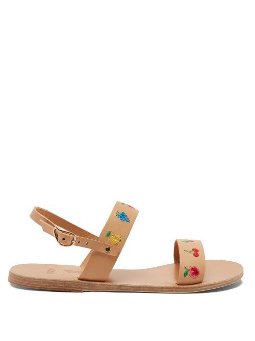 Ladies Shoes Ancient Greek Sandals - X Hvn Clio Fruit-embroidered Leather Sandals - Womens - Beige Multi