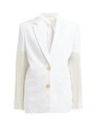 Matchesfashion.com Sara Battaglia - Fringed Single Breasted Cotton Blend Blazer - Womens - White