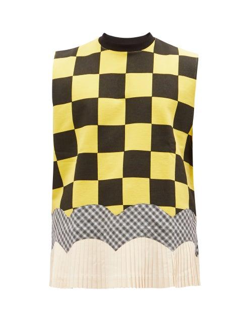 Mens Rtw Stefan Cooke - Check-panel Pleated Cotton-jersey Vest - Mens - Yellow