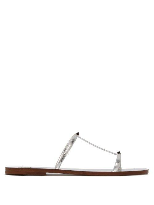 Matchesfashion.com Valentino - Rockstud Embellished Leather Slides - Womens - Silver