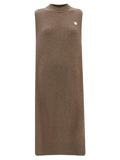 4 Moncler Hyke - Longline Ribbed Wool-blend Dress - Womens - Dark Beige