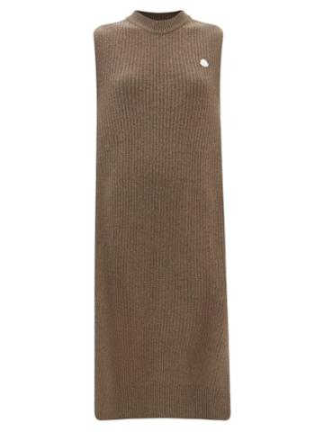 4 Moncler Hyke - Longline Ribbed Wool-blend Dress - Womens - Dark Beige