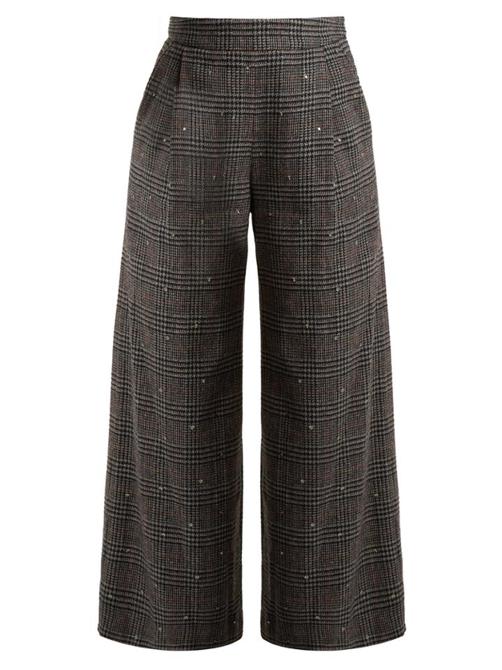 Muveil Wide-leg Cropped Checked Wool-blend Trousers