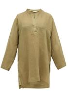 Matchesfashion.com Three Graces London - Belinda Side-slit Rami Kaftan - Womens - Khaki