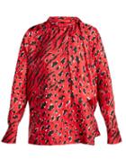 Matchesfashion.com Valentino - Leopard And Tiger Print Silk Blouse - Womens - Red Print