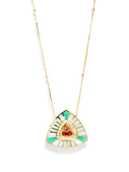 Matchesfashion.com Jacquie Aiche - Vortex Diamond, Opal & 14kt Gold Necklace - Womens - Opal Multi