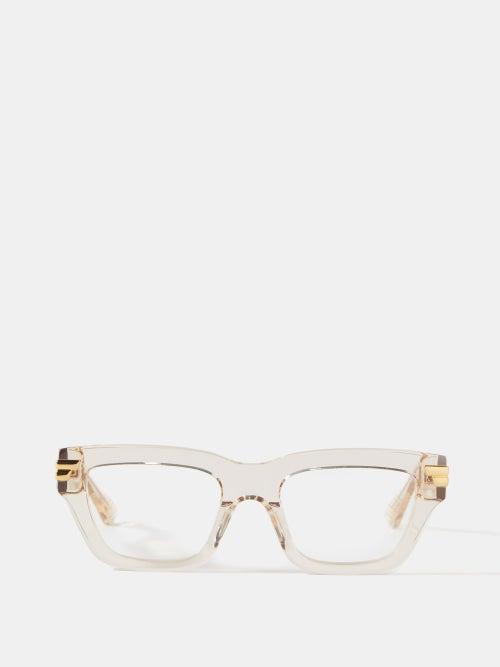 Bottega Veneta Eyewear - Square Acetate And Metal Glasses - Womens - Beige