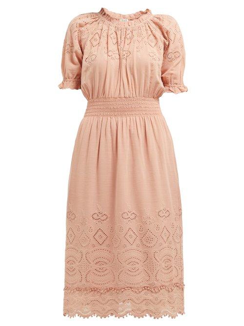 Matchesfashion.com Sea - Naomie Broderie Anglaise Midi Dress - Womens - Light Pink