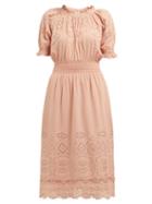 Matchesfashion.com Sea - Naomie Broderie Anglaise Midi Dress - Womens - Light Pink
