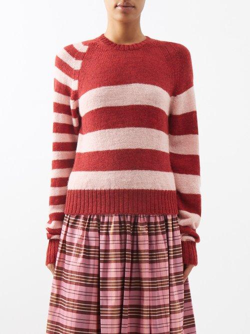 Molly Goddard - Ines Striped Lambswool Sweater - Womens - Burgundy Multi