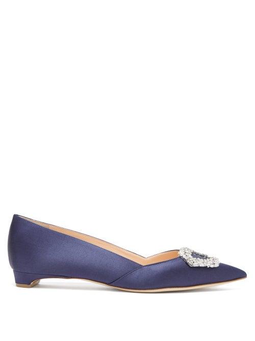 Matchesfashion.com Rupert Sanderson - Aga Crystal-embellished Point-toe Satin Flats - Womens - Navy