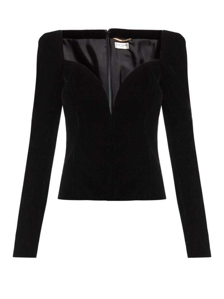 Saint Laurent Sweetheart-neckline Velvet Top